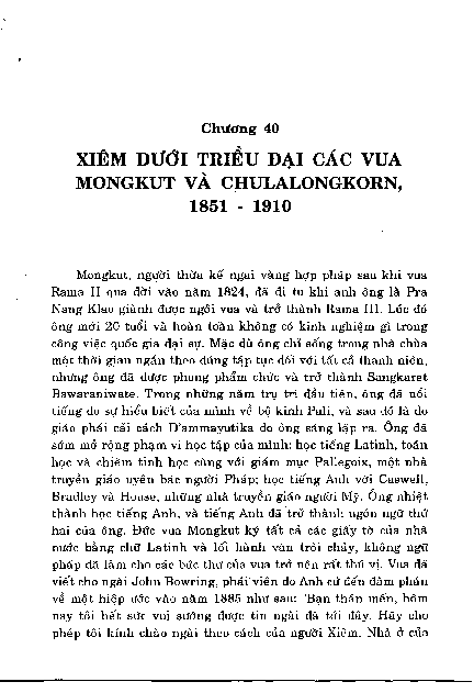 Chương 40 Xiêm dưới triều đại các vua Mongkut và Chulalongkorn, 1851 - 1910
