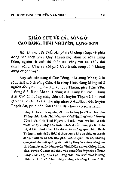 Khảo cứu về các sông ở Cao Bằng, Thái Nguyên, Lạng Sơn
