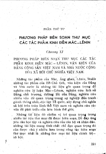 Chương XI Phương pháp biên soạn thư mục các tác phẩm kinh điển Mác - Lênin, văn kiện của Đảng cộng sản Việt Nam và Nhà nước Cộng hoà XHCN Việt Nam