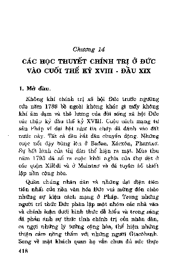 Chương 14 Các học thuyết chính trị ở Đức vào cuối thế kỷ XVIII - đầu XIX