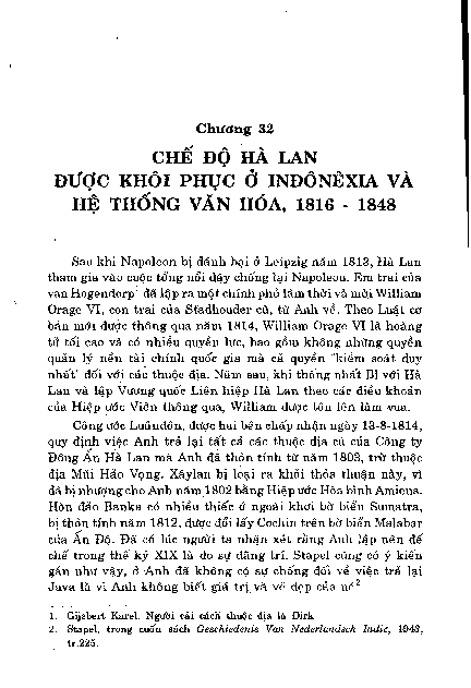 Chương 32 Chế độ Hà Lan được khôi phục ở Inđônêxia và hệ thống văn hoá, 1816 - 1848