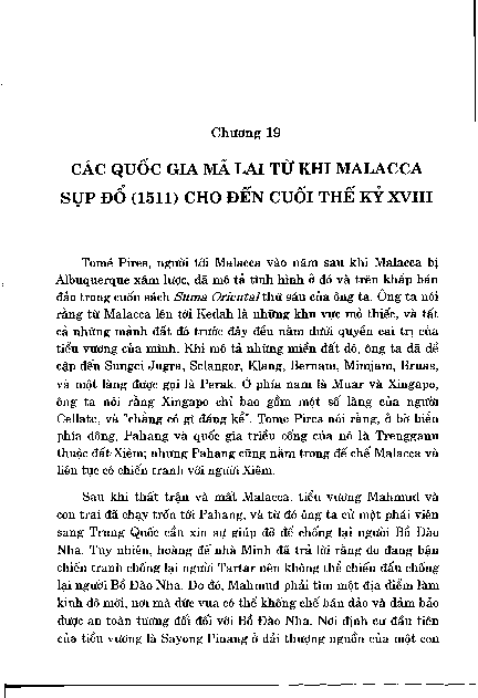 Chương 19 Các quốc gia Mã Lai từ khi Malacca sụp đổ ( 1511 ) cho đến cuối thế kỷ XVIII