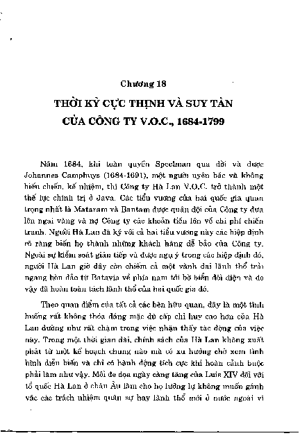 Chương 18 Thời kỳ cực thịnh và suy tàn của công ty V.O.C., 1684 - 1799