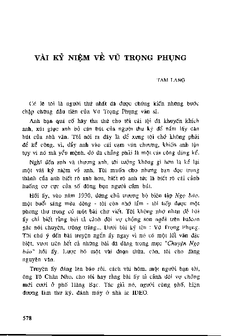 Vài kỷ niệm về Vũ Trọng Phụng
