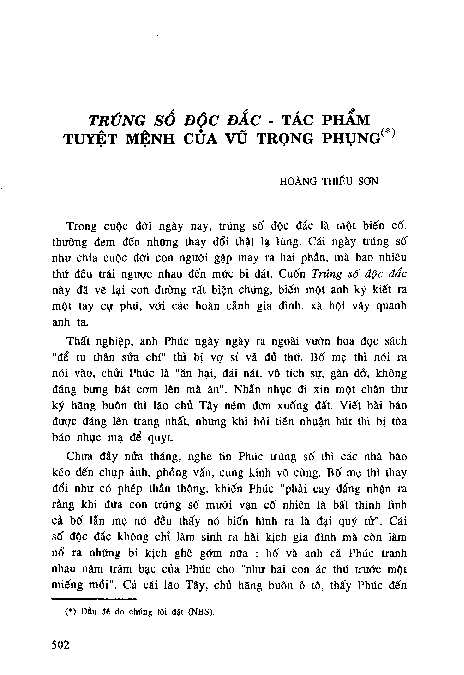 Trúng số độc đắc - Tác phẩm tuyệt mệnh của Vũ Trọng Phụng