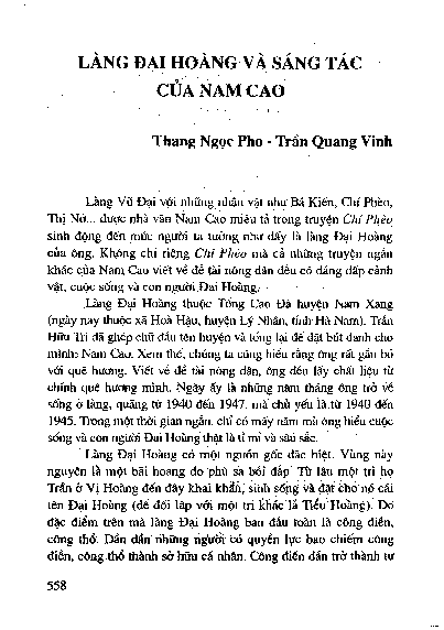 Làng Đại Hoàng và sáng tác của Nam Cao