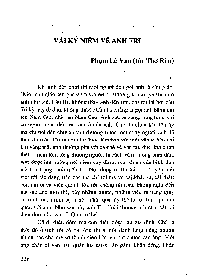 Vài kỷ niệm về anh Tri
