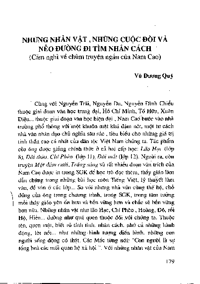 Những nhân vậ t, những cuộc đời và nẻo đường đi tìm nhân cách