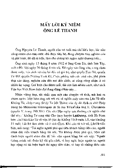 Mấy lời kỷ niệm ông Lê Thanh