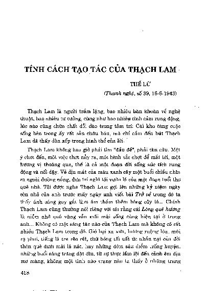 Tính cách tạo tác của Thạch Lam