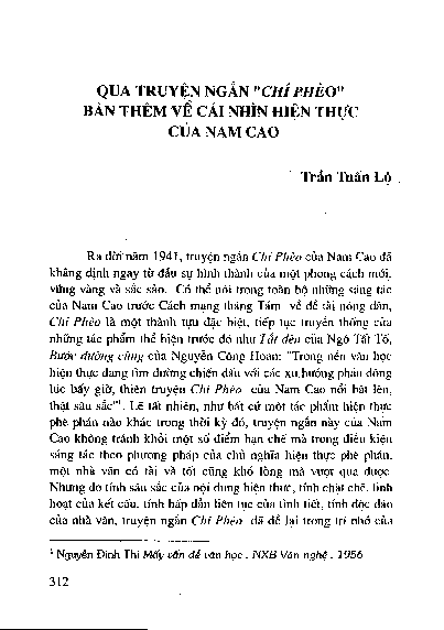 Qua truyện ngắnChí Phèobàn thêm về cái nhìn hiện thực của Nam Cao