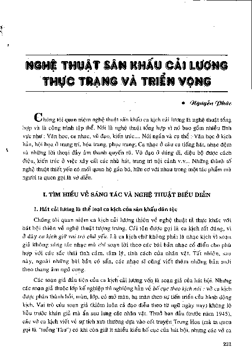 Nghệ thuậ t sân khấu cải lương thực trạng và triển vọng