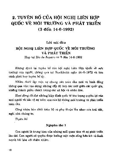 Tuyên bố của Hội nghị Liên Hiệp Quốc về môi trường và phát triển ( 3 đến 14-6-1992 )