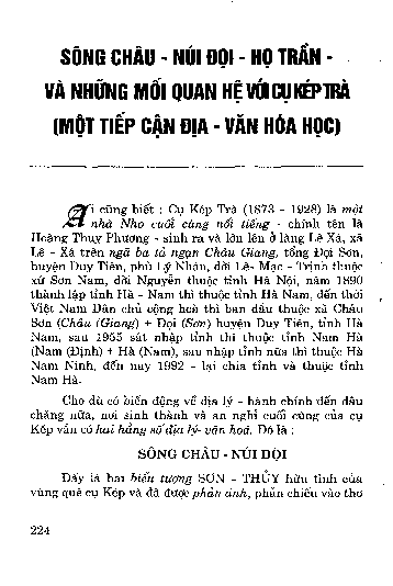 Sông Châu - núi Đọi - họ Trần - và những mối quan hệ của cụ Kép Trà