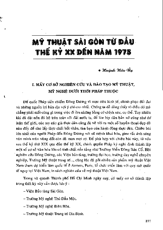 Mỹ thuậ t Sài Gòn từ đầu thế kỷ XX đến năm 1975