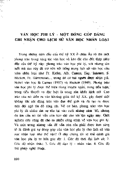 Văn học phi lý - Một đóng góp đáng ghi nhận cho lịch sử văn học nhân loại
