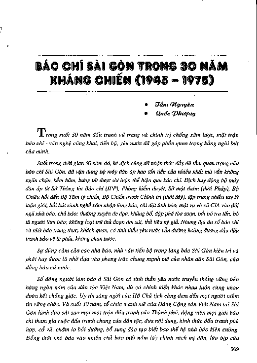 Báo chí Sài Gòn trong 30 năm kháng chiến ( 1945 - 1975 )