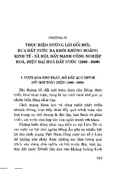 Chương 9Thực hiện đường lối đổi mới, đưa đất nước ra khỏi khủng hoảng kinh tế - xã hội, đẩy mạnh công nghiệp hoá, hiện đại hoá đất nước ( 1986 - 2000 )