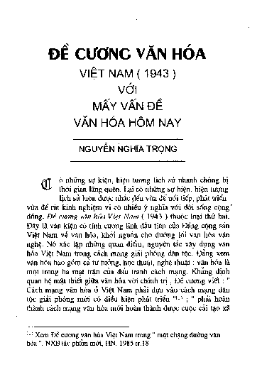 Đề cương văn hóa Việt Nam ( 1943 ) với mấy vấn đề văn hoá hôm nay