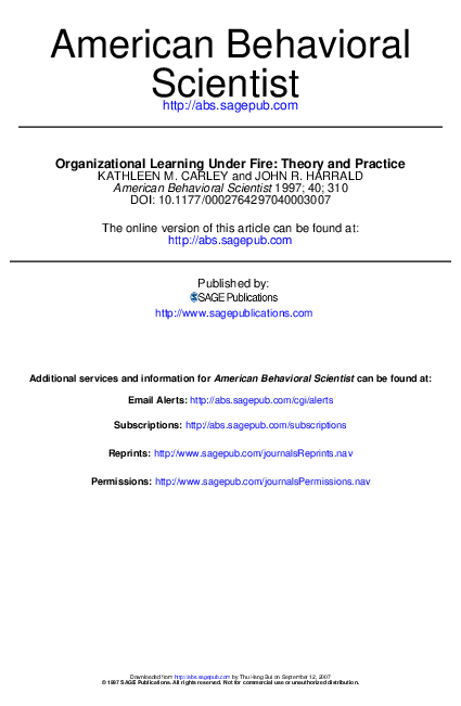 Organizationnal learning under fire theory and practice
