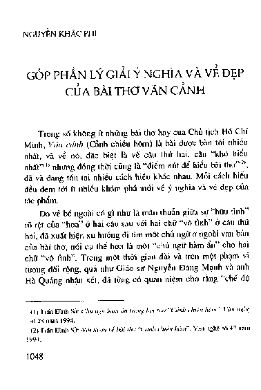 Góp phần lý giải ý nghĩa và vẻ đẹp của bài thơ vãn cảnh