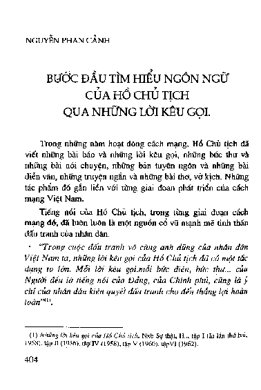 Bước đầu tìm hiểu ngôn ngữ của Hồ Chủ Tịch qua những lời kêu gọi