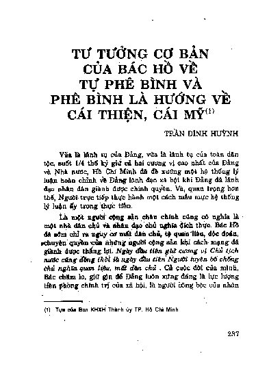 Tư tưởng cơ bản của Bác Hồ về tự phê bình và phê bình là hướng về cái thiện, cái mỹ
