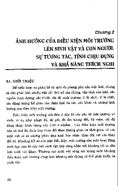 Chương 2 Ảnh hưởng của điều kiện môi trường lên sinh vật và con người. Sự tương tác, tính chịu đựng và khả năng thích nghi