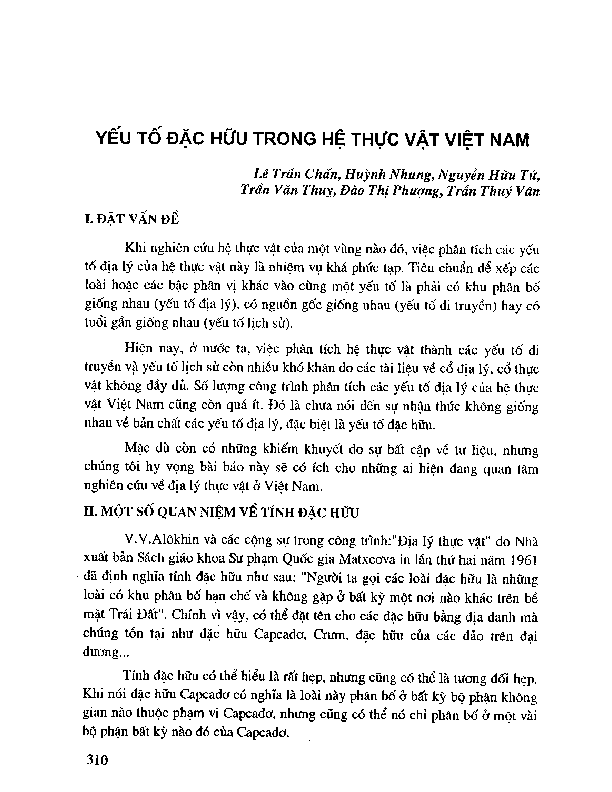 Yếu tố đặc hữu trong hệ thực vật Việt Nam