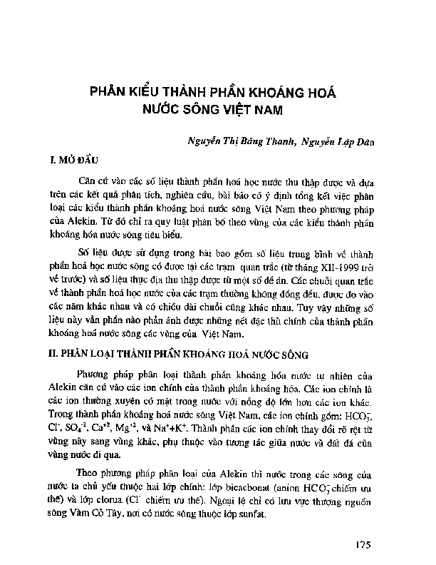 Phân kiểu thành phần khoáng hóa nước sông Việt Nam