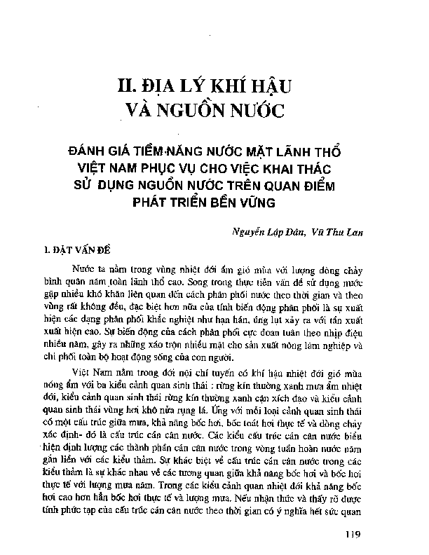 Đánh giá tiềm năng nước mặt lãnh thổ Việt Nam phục vụ cho việc khai thác sử dụng nguồn nước trên quan điểm phát triển bền vững
