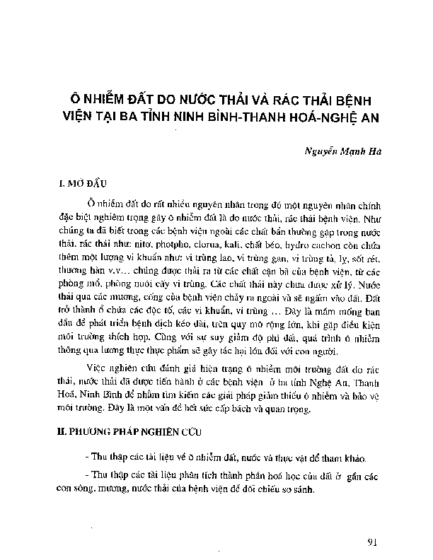 Ô nhiễm đất do nước thải và rác thải bệnh viện tại ba tỉnh Ninh Bình - Thanh Hóa - Nghệ An