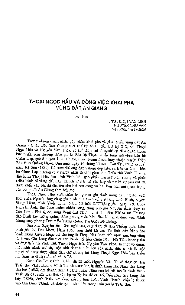 Thoại Ngọc Hầu và công việc khai phá vùng đất An Giang