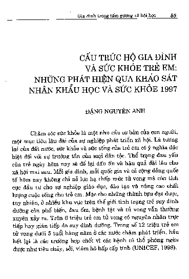 Cấu trúc hộ gia đình và sức khỏe trẻ em những phát hiện qua khảo sát nhân khẩu học và sức khỏe 1997