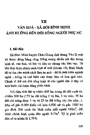 Chương XII Văn hóa - xã hội Bình Minh ảnh hưởng đến đời sống người phụ nữ