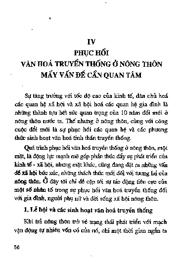 Chương IV Phục hồi văn hóa truyền thống ở nông thôn - Mấy vấn đề cần quan tâm
