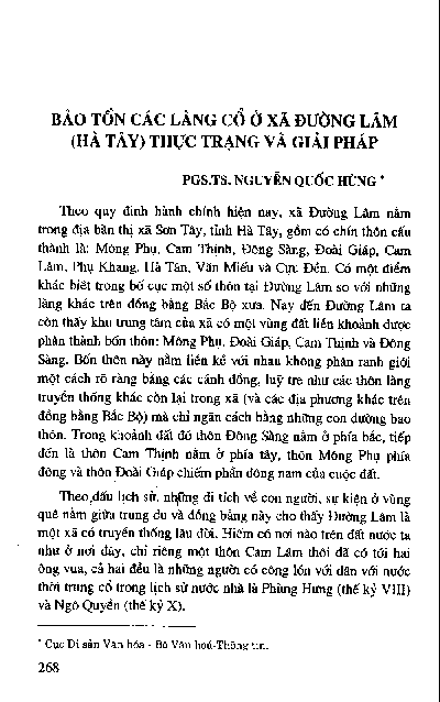 Bảo tồn các làng cổ ở xã Đường Lâm (Hà Tây) thực trạng và giải pháp