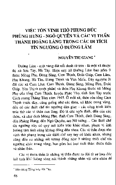 Việc tôn vinh thờ phụng đức Phùng Hưng - Ngô Quyền và các vị thần Thành Hoàng làng trong các di tích tín ngưỡng ở Đường Lâm