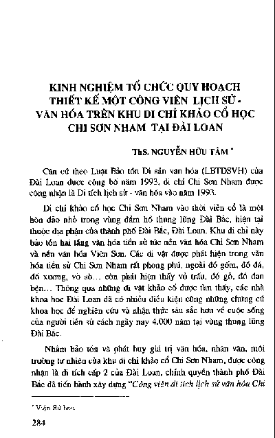 Kinh nghiệm tổ chức quy hoạch thiết kế một công viên lịch sử - văn hóa trên khu di chỉ khảo cổ học Chi Sơn Nam tại Đài Loan