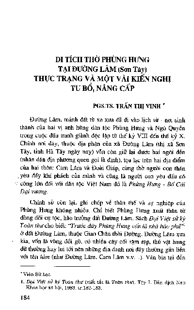 Di tích thờ Phùng Hưng tại Đường Lâm (Son Tây) thực trạng và một vài kiến nghị , tu bổ, nâng cấp