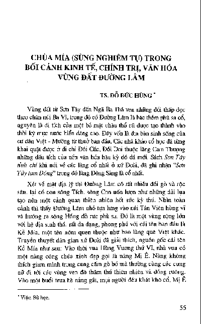 Chùa Mía (Sùng Nghiêm Tự) trong bối cảnh kinh tế, chính trị, văn hóa vùng đất Đường Lâm