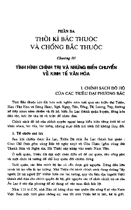 Thời kỳ Bắc thuộc và chống Bắc thuộc Tình hình chính trị và những biến chuyển về kinh tế văn hóa