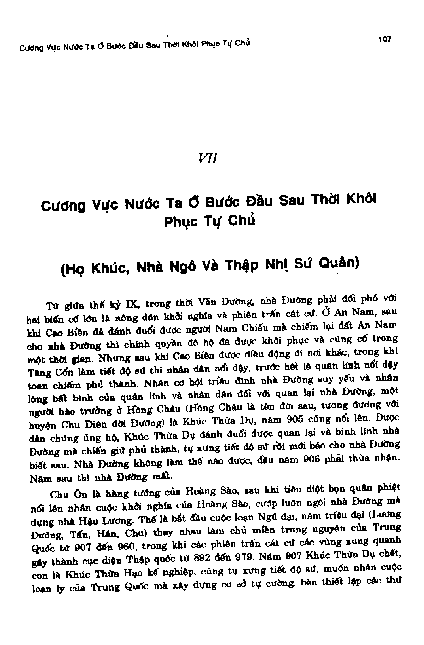 Cương vực nước ta ở bước đầu sau thời khôi phục tự chủ (Họ Khúc, nhà Ngô, và Thâp Nhị sứ quân)