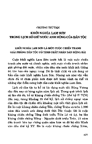 Chương thứ tám Khởi nghĩa Lam Sơn trong lịch sử giữ nước anh hùng của dân tộc