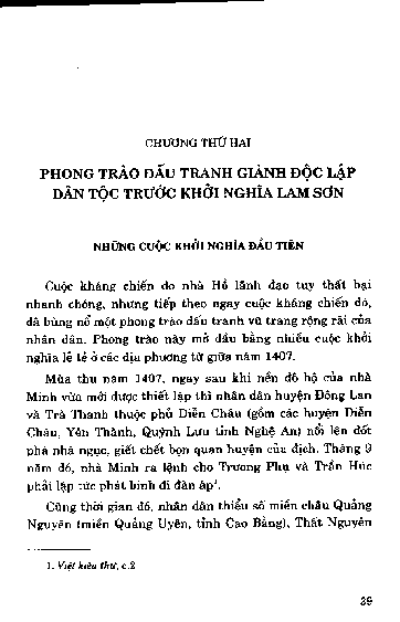 Chương thứ hai Phong trào đấu tranh giành độc lập dân tộc trước khởi nghĩa Lam Sơn