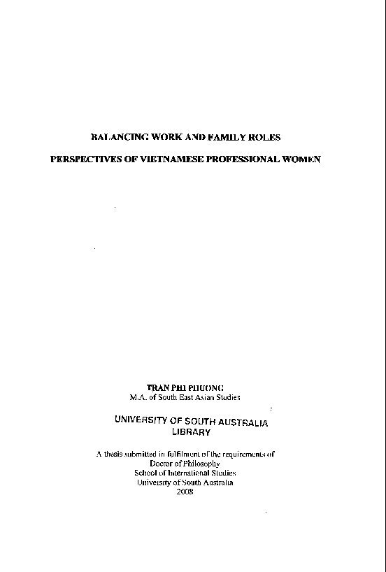 Balancing work and family roles perspectives of Vietnamese professional women