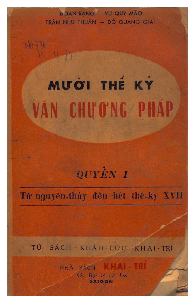 Mười thế kỷ văn chương Pháp. Q.1