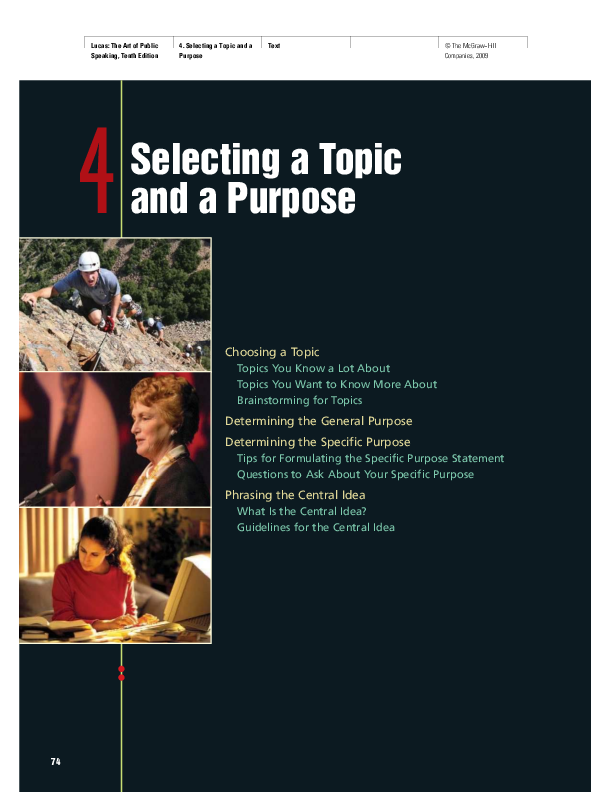 The art of public speaking. Selecting a topic and a purpose