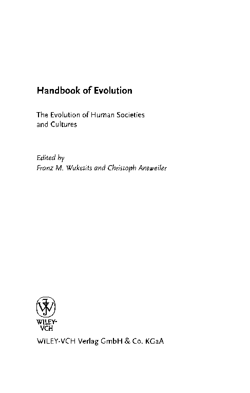Handbook of evolution the evolution of human societies and cultures