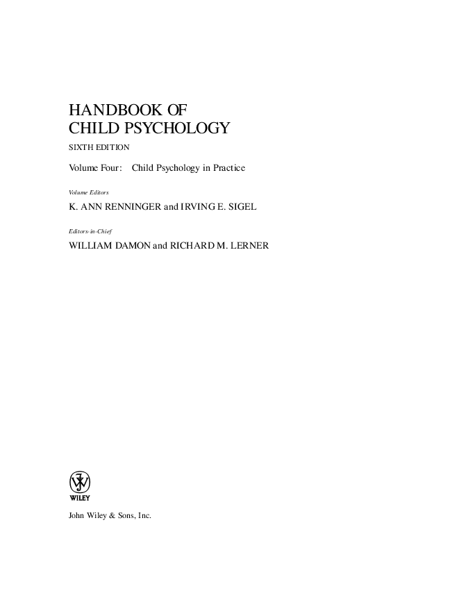 Handbook of child psychology. Vol.4, Child Psychology in Practice